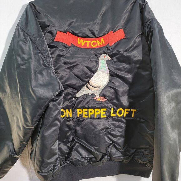 VTG Game Black 100% Nylon Jacket Mike WTCM ON PEPPE LOFT Embroided Sz L - FLAWED - Picture 2 of 7